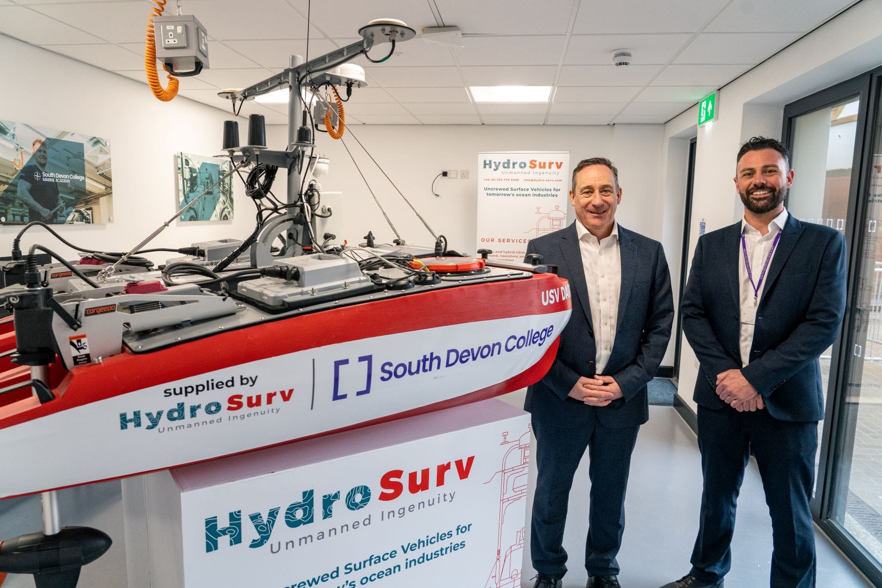 SDC Marine Skills Academy opening ceremony with Pete Bradshaw CEO of Premier Marinas and Adrian Bevin Head of Curriculum at SDC credit South Devon College