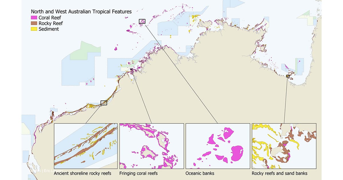 The AIMS team mapped and classified reef boundaries to create the first comprehensive view of coral reefs boundaries across northern Australia. This includes more than 3,600 coral reefs and 2,900 rocky reefs.