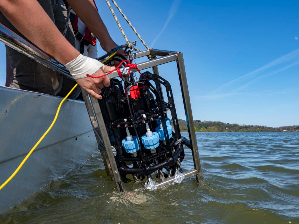 A microplastics water sampler. 
