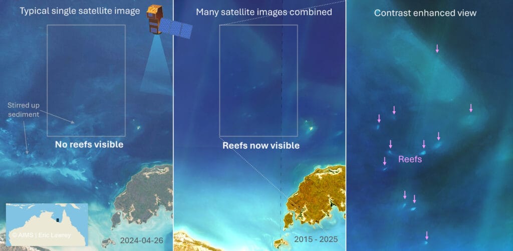 200 images of the study area, taken at different times, were used to create a composite image.