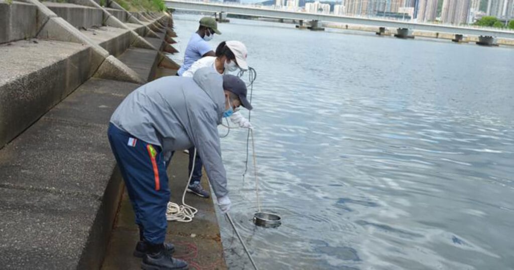 Water sampling from Shing Mun River, Hong Kong.