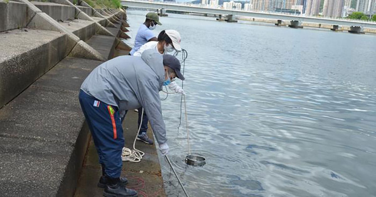 Water sampling from Shing Mun River, Hong Kong.