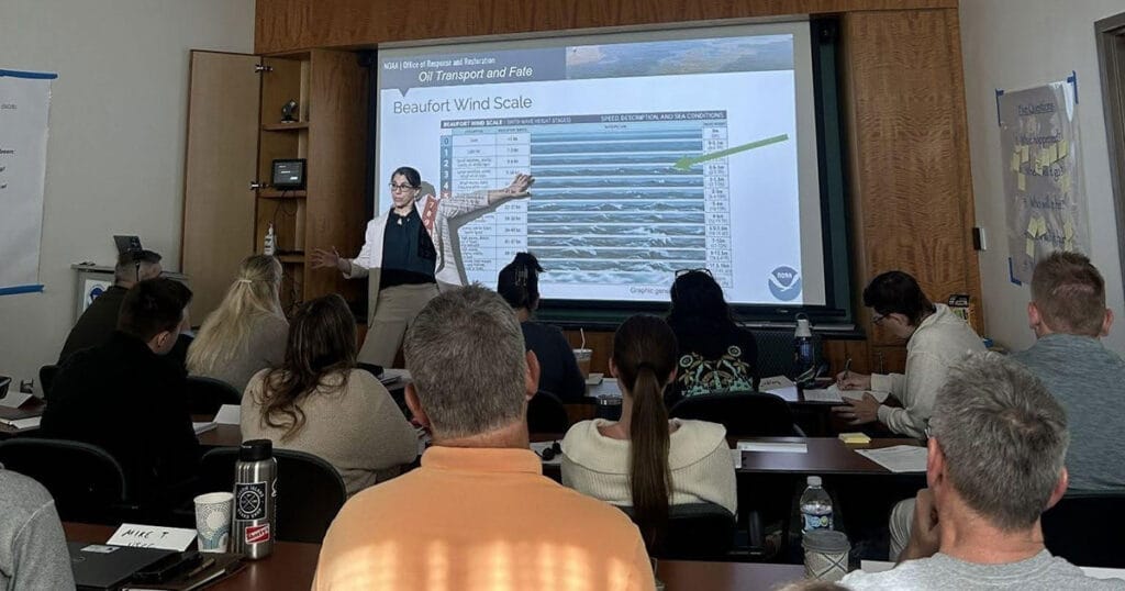 NOAA/OR&R oceanographer presenting about oil fate and transport.