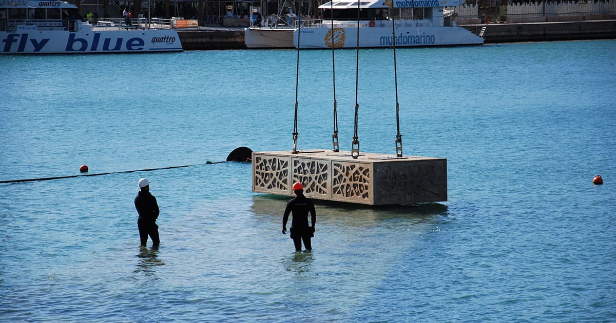 ECOncrete eco-engineered pier blocks installed at Malaga Marina.