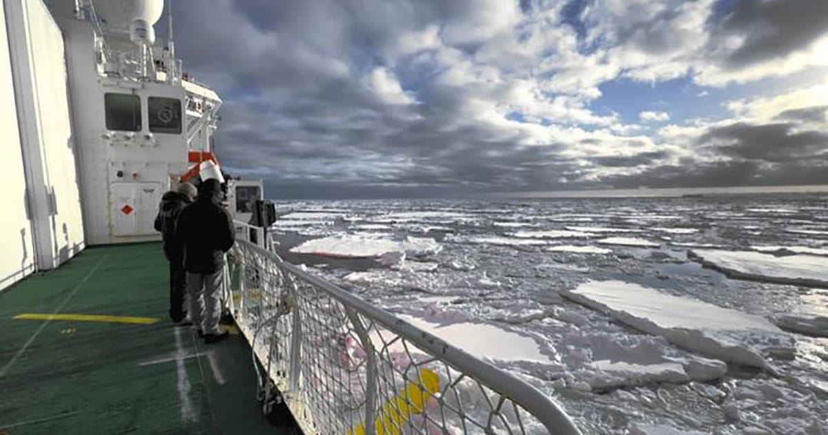 Academics on a research ship looking at collapsing Antarctic sea ice.