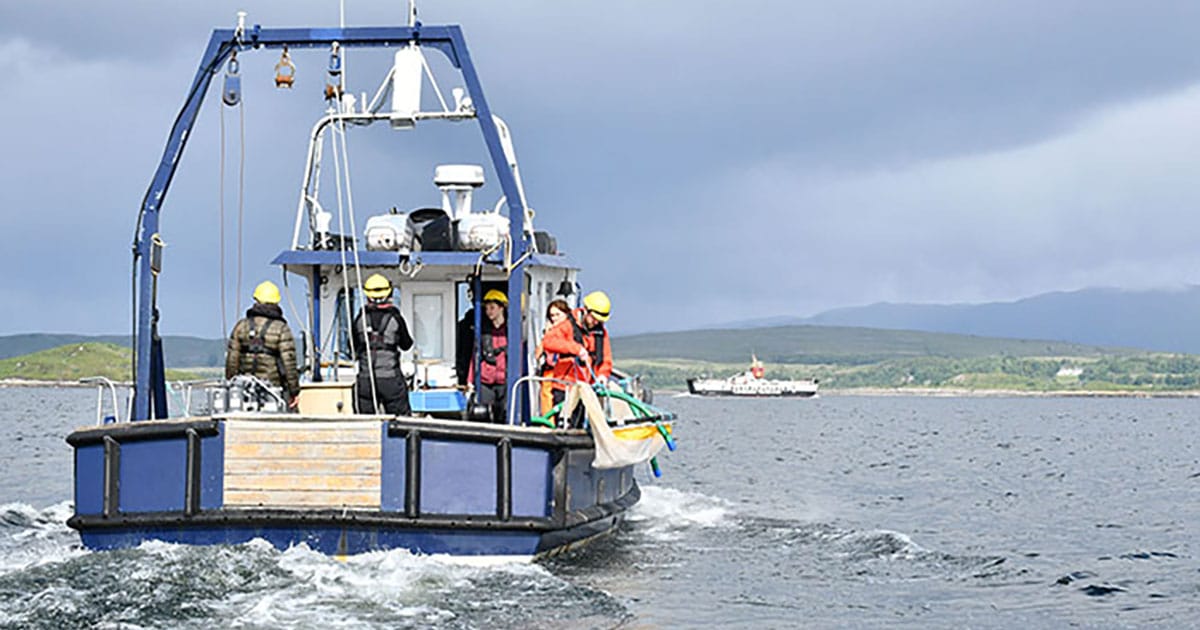 SAMS scientists sampling zooplankton in Scottish coastal waters on board RV Seol Mara.