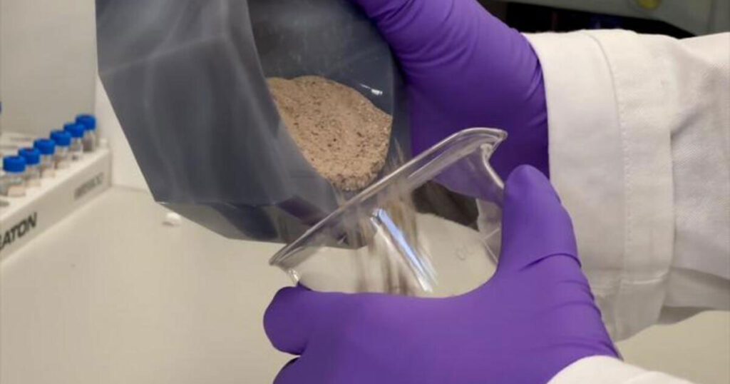 Marine sedimentary rocks from the Palaeocene-Eocene Thermal Maximum (56 million years old) are crushed into a fine powder for geochemical analysis