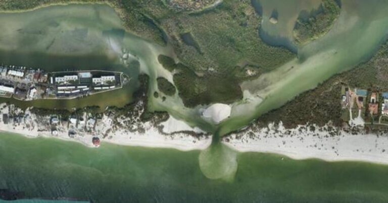 Aerial image of Midnight Pass post-Hurricane Milton