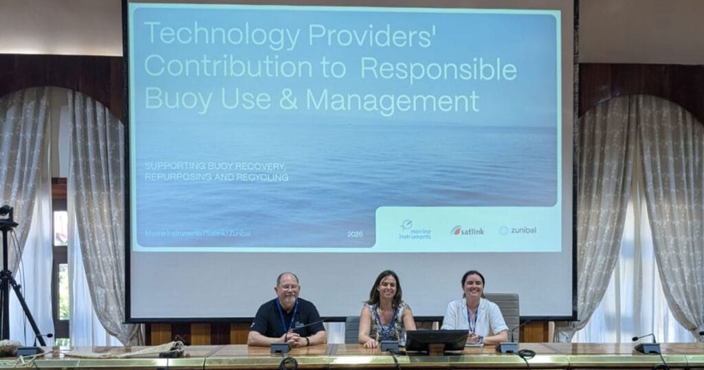 The Pacific Community (SPC) Workshop on Drifting Fish Aggregating Devices (dFADs) in Papeete (French Polynesia). Left to right: Greg Hamman, Patricia Ordóñez, Kathryn Gavira O’Neill.
