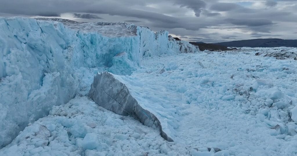 Drone footage of the calving front of C.H. Ostenfeld Glacier, North Greenland, captured during the GEOEO North of Greenland 2024 Expedition.