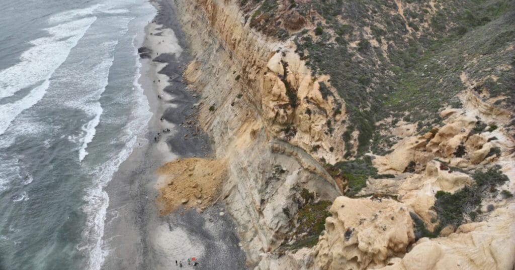 A cliff collapse at Torrey Pines State Beach. (Image credit: Rob Grenzeback, Coastal Processes Group)