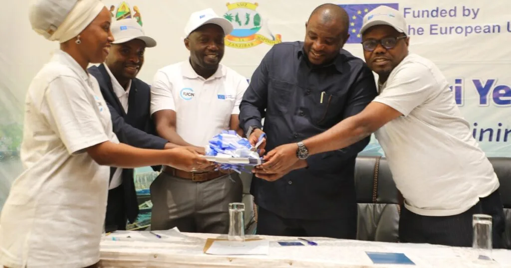 Dr. Hamza Salim, Officer in Charge for Pemba in the Ministry of Blue Economy and Fisheries, at ribbon-cutting ceremony.