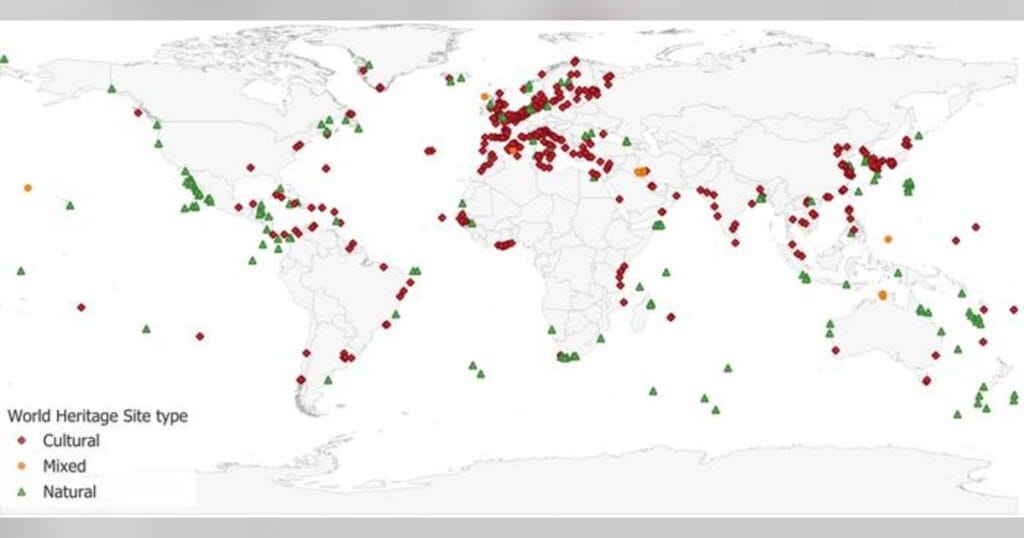 Global distribution of world heritage sites digitized by the Global Coastal Heritage Mapping Project.