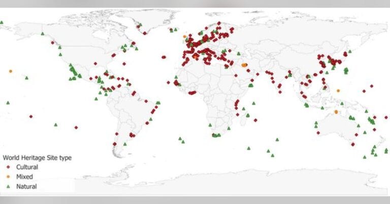 Global distribution of world heritage sites digitized by the Global Coastal Heritage Mapping Project.