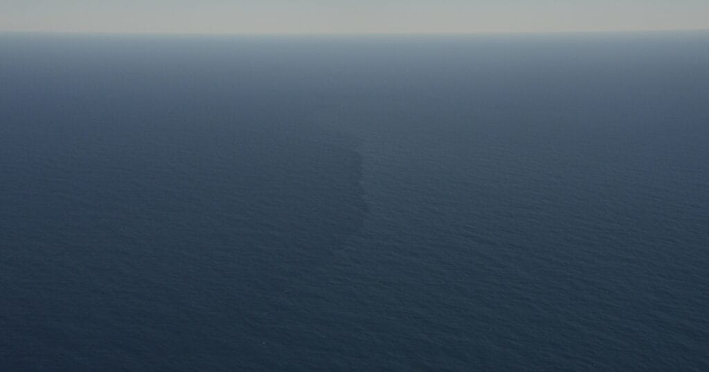 Ocean fronts, visible by color differences in aerial photos, alter the atmosphere above them, according to new University of Maryland research.