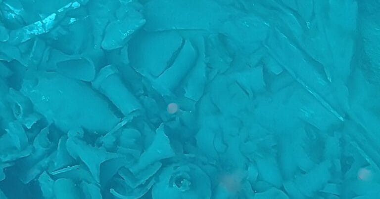 Amphorae and ceramic fragments visible on the seabed. (Credit: EdgeLab)