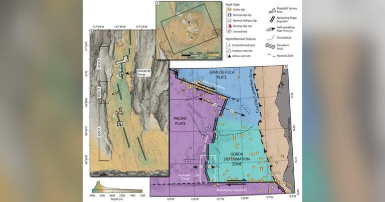 Map of Escanaba Trough offshore of the Oregon/California border.