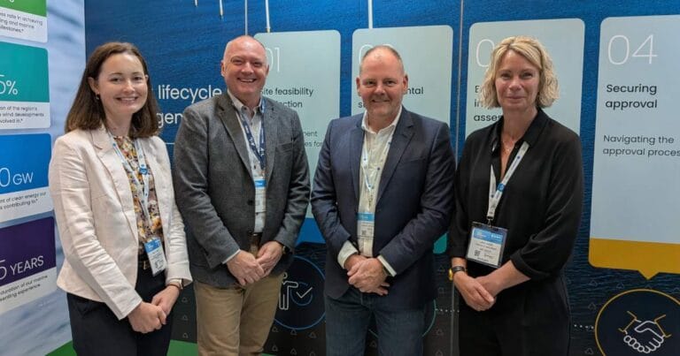 From the left: Nikki Young, Associate Director at GoBe Consultants (part of APEM Group); Cliff Pullen, Director of Asset Management at OWC; Keith Lawton, Business Unit Director at APEM Group; Lara Lawrie, Director of Environment and Consents at OWC.