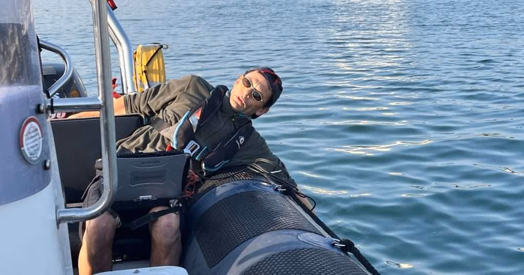 Dr Gavin Tilstone sampling in the River Plym, which has the main water treatment plant for Plymouth and is the main source of sewage into Plymouth Sound. (Image credit: PML)