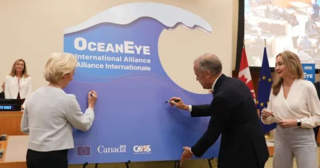 Ursula Von der Leyen, President of the European Commission; Mark Carney, Prime Minister of Canada; and Alexandra Cousteau, ocean advocate. (Image credit: European Commission)