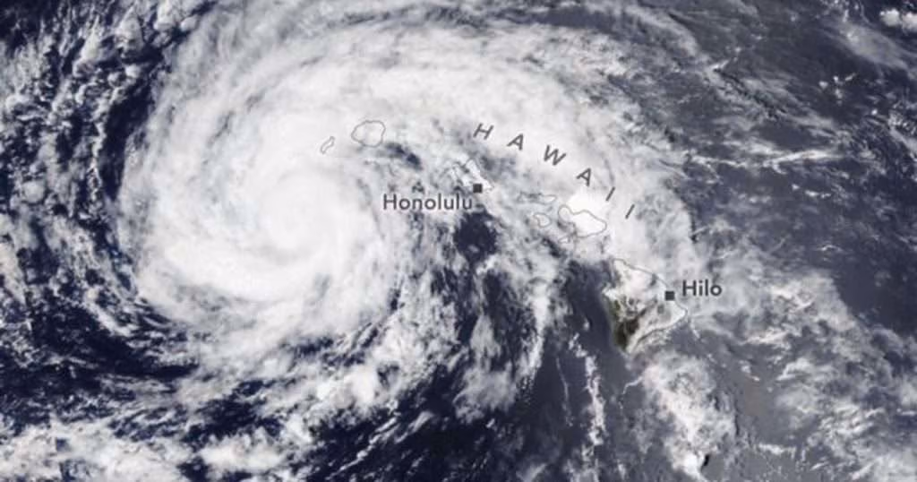 Hurricane Lala over the Hawaiian Islands in August 2026. (Image credit: Lauren Dauphin, NASA Earth Observatory)