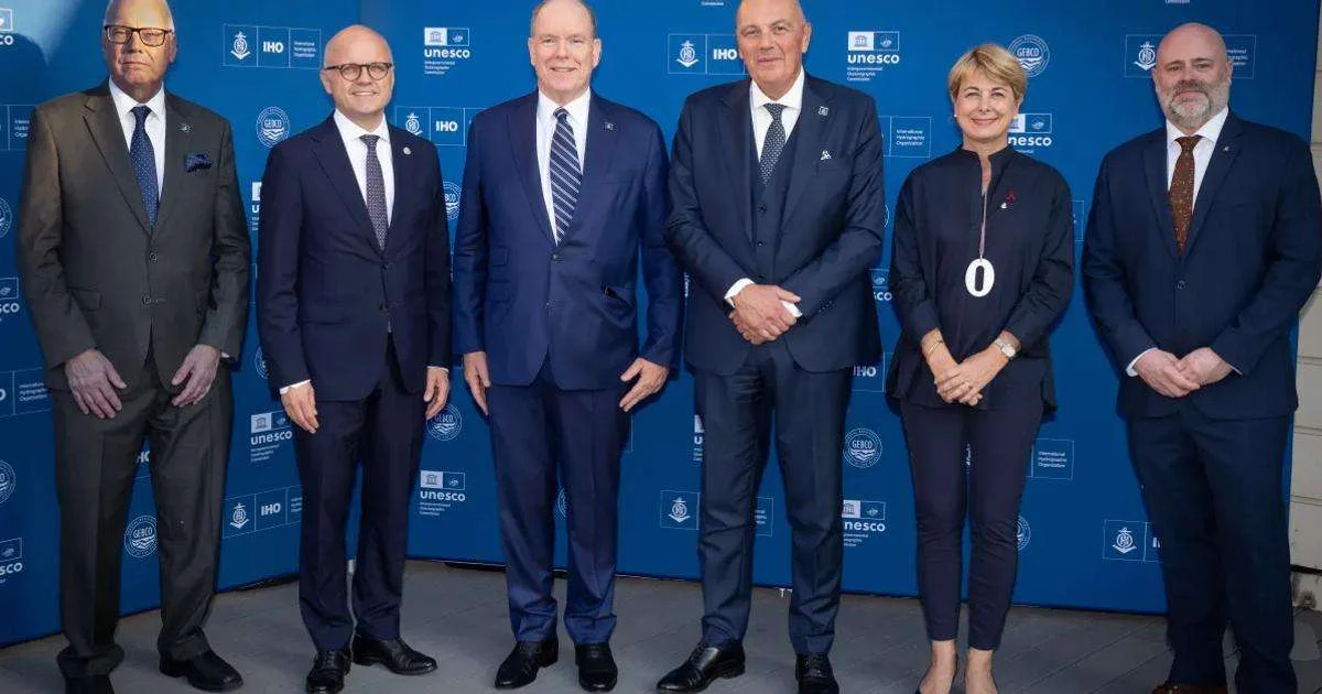 HSH Prince Albert II, Mrs. Berro-Amadeï, Monaco Government Counselor & Minister, and M. Vidar Helgesen, Executive Secretary of the IOC of UNESCO inaugurated the Secretariat alongside IHO Secretary-General Rear Admiral Sinapi and Directors Dr. Nyberg and Mr. Greenland. October 15, 2026. (Image credit: Frédéric Nebinger - Palais Princier de Monaco)