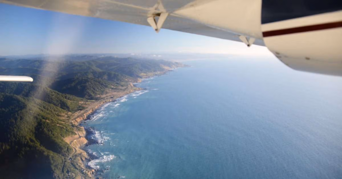 An aerial view of King Range in Humboldt County taken during a 2023 airplane lidar survey conducted by the Air-Sea Interaction Laboratory at Scripps Institution of Oceanography at UC San Diego. (Image credit: Nick Statom, Air-Sea Interaction Laboratory)