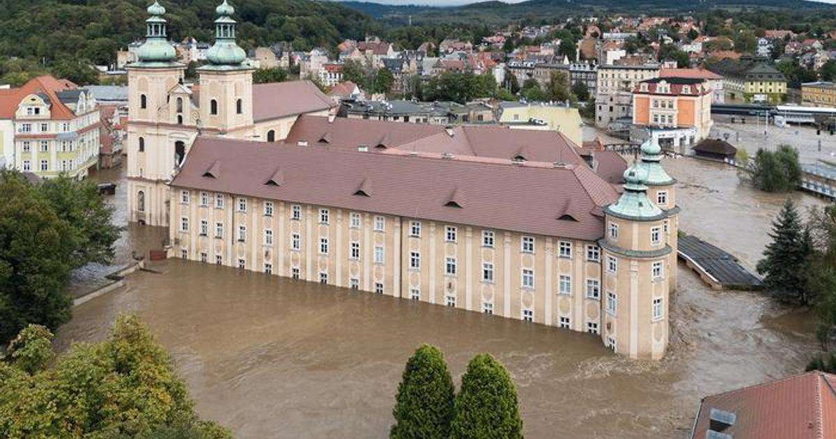 Flooding in Kłodzko, Poland, in September 2024: the Nysa Kłodzka river floods the grounds of the Franciscan monastery. The region was hit particularly hard by the flooding after Storm Boris. (Image credit: Jacek Halicki)