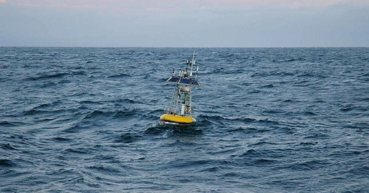 MBARI technology continuously monitors conditions in Monterey Bay and across Central California waters. The M1 mooring anchored over the mouth of Monterey Canyon has recorded an anomalous influx of warm water, an indication of the arrival of El Niño. (Image credit: Todd Walsh, MBARI)