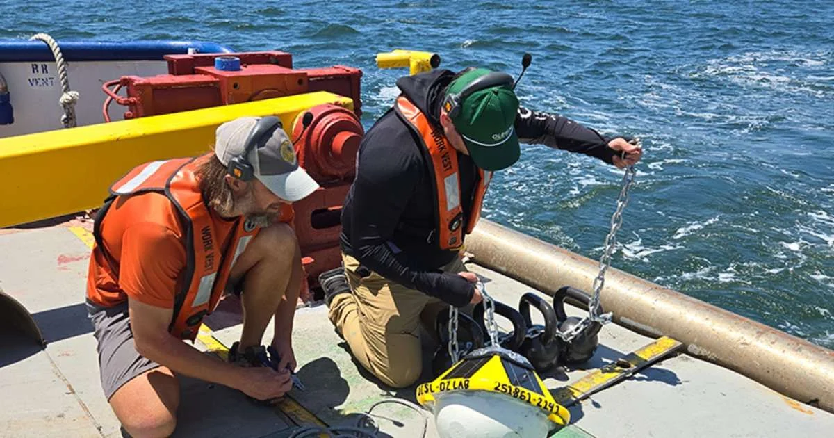DISL installed a Sofar Spotter buoy in 2025 off the Alabama coast. (Image credit: Dauphin Island Sea LaB)